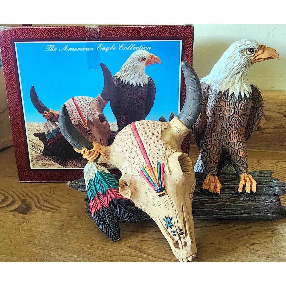 American Eagle Collection Bald Eagle & Bull Skull Figurine Statue W/ Box